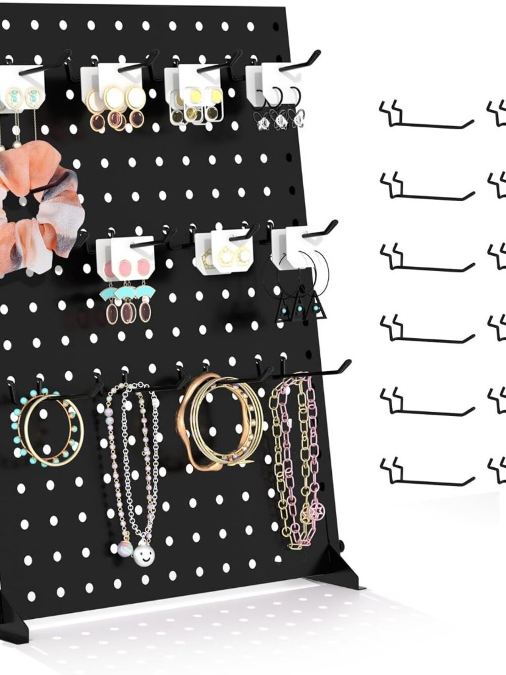 Portable & Adjustable Peg Board Display Stand | 17x13 Inch with 12 Hooks | Small